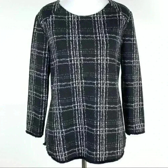 W5 sweater sz S black white grid check 3/4 sleeve - Picture 1 of 8